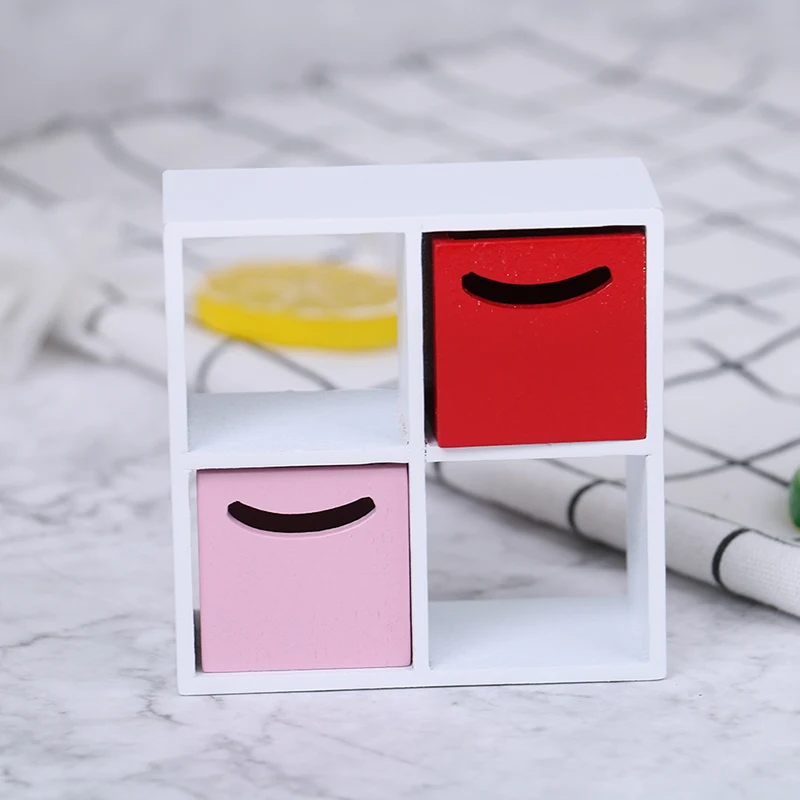 Cabinet Furniture-Decal Dollhouse Wooden 2-Drawer Mini Modern 1:12 with for 4-Grid 1set