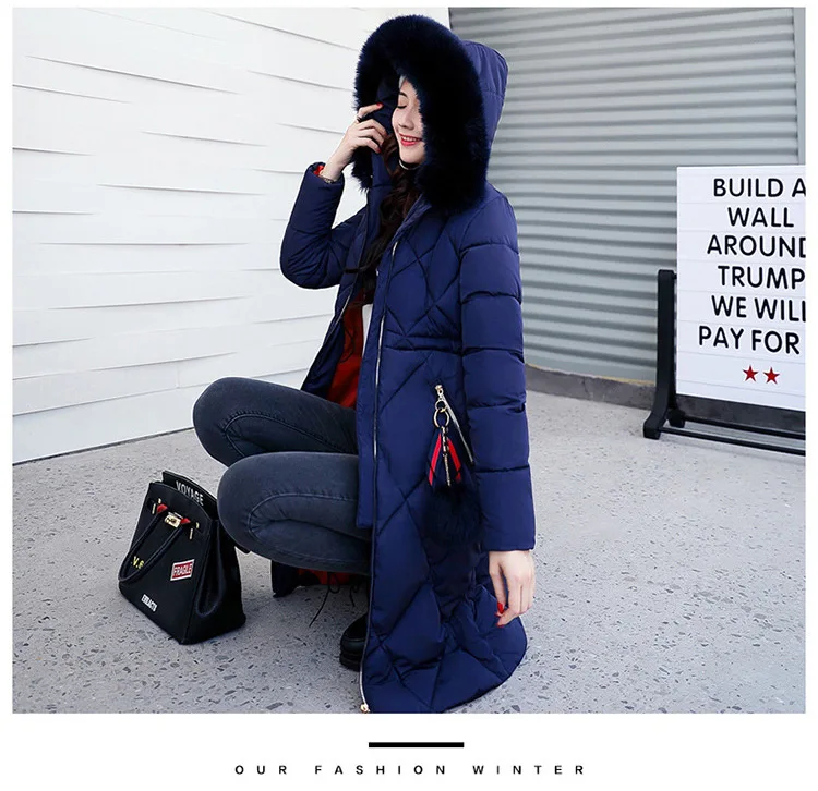Зимнее женское пальто хорошего размера плюс с меховым воротником, плотный теплый длинный пуховик, роскошная женская куртка, Chaqueta Mujer Doudoune