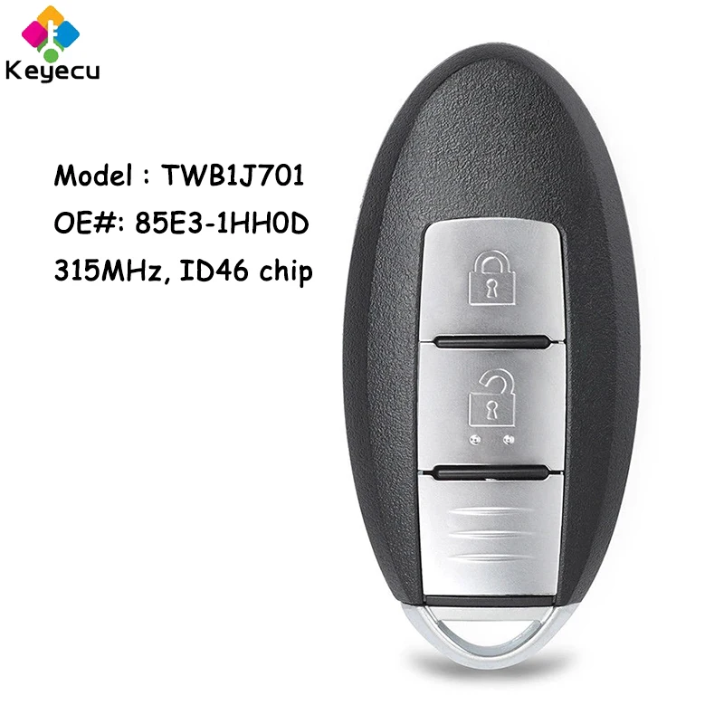 KEYECU Smart Remote Control Car Key With 2 Buttons & 315MHz & ID46