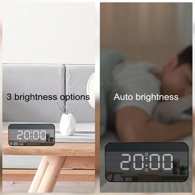 Alarm Clock LED Digital Large Time Temperature Display Mirror Snooze Table Watch AAA Power Electronic Automatic Backlight Clocks 3