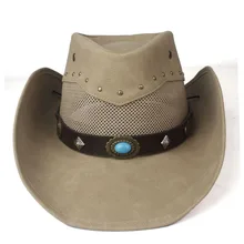 Кожаная мужская и женская сетчатая западная ковбойская шляпа широкая шляпа уличная Sombrero Hombre Женская Ковбойская шляпа Бирюзовая