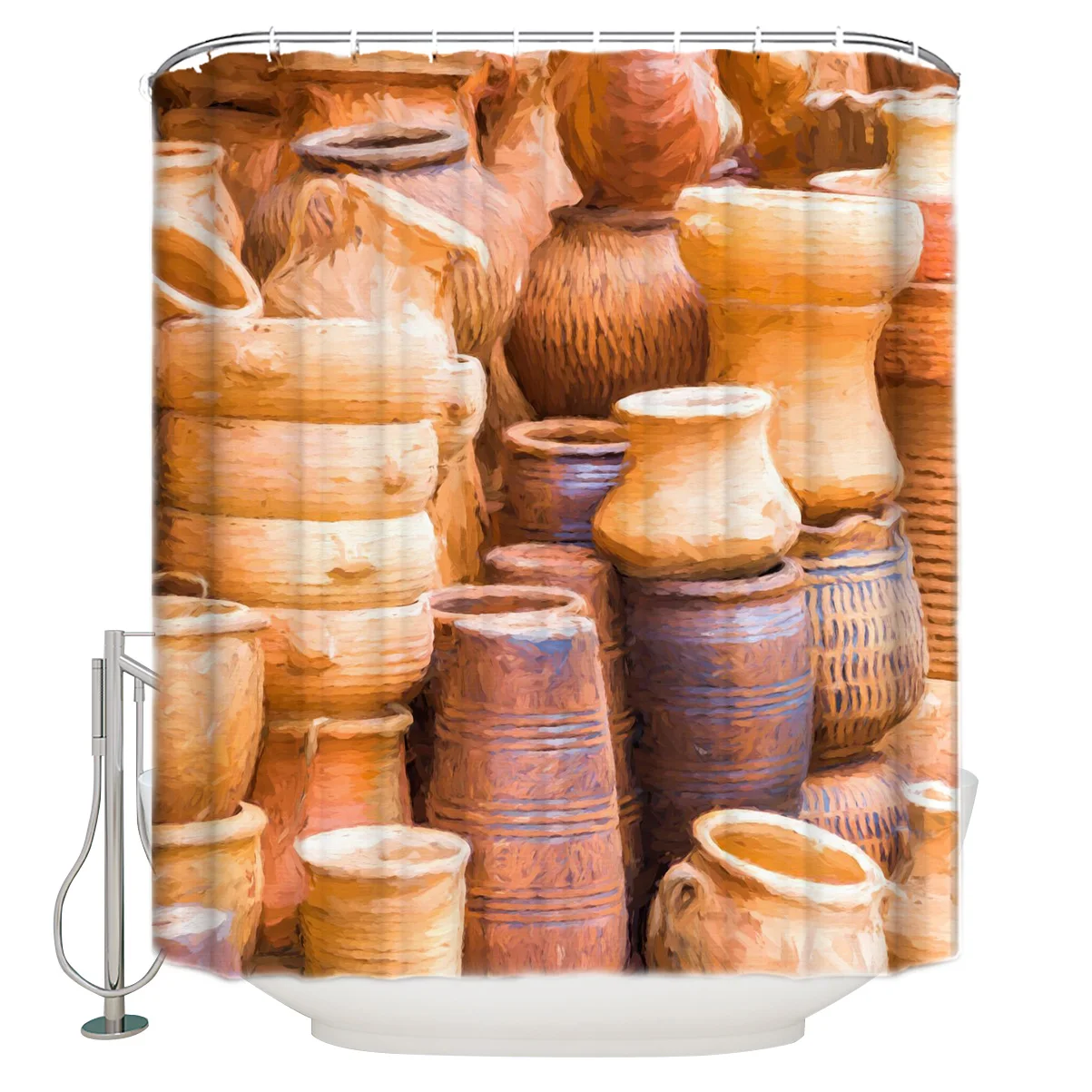 Vintage Mordern Design Printed Bath Curtain Clay Pot Oil Painting Shower Polyester Fabric 3d Curtains For Bathroom | Дом и сад
