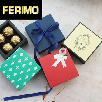 

9*9*3.5CM pure red blue color 10 set Chocolate Paper Box as valentine's day Christmas Birthday Party wedding Gifts Packing use