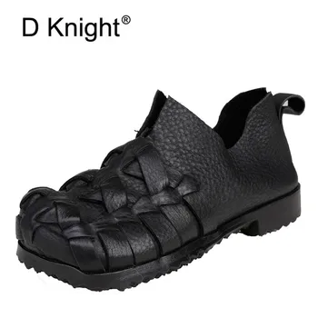 

Original 2021 Autumn Spring Flats Loafers Shoes Woman New Cowhide Woven Soft Soles Women Ballet Flats Retro Single Ladies Shoes