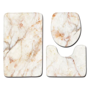 

3pcs Stylish Marble Pattern Non-Slip Rug Toilet Lid Cover Bath Mat Decor Durable
