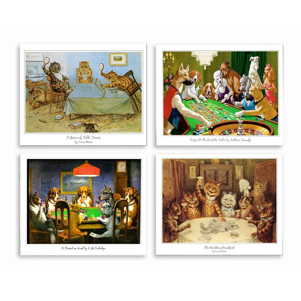 Абстрактная Картина на холсте с изображением собаки играющей в покер