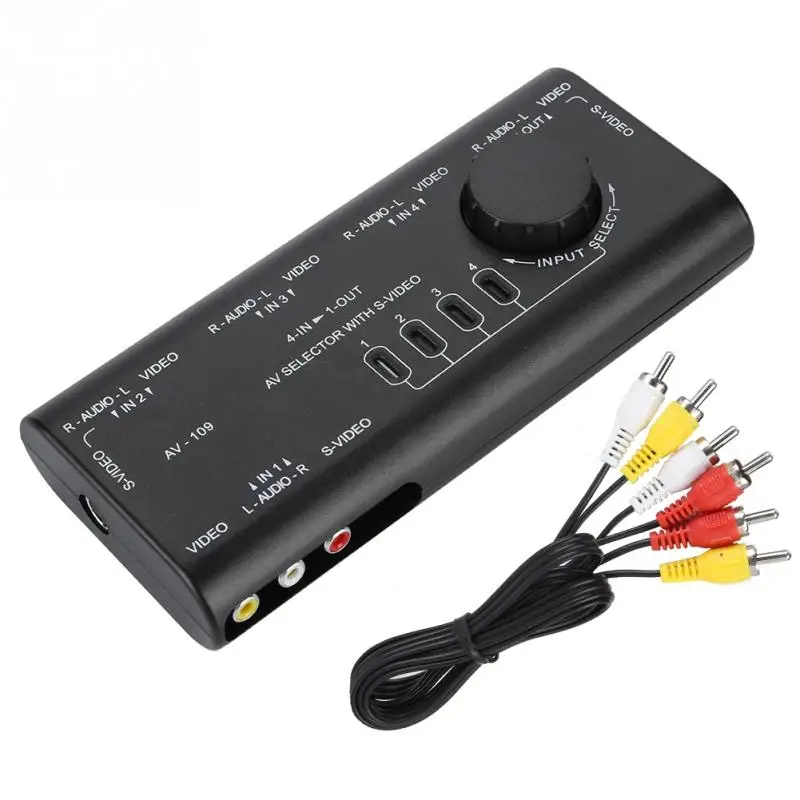 AV-109 4 в 1 выход AV RCA Переключатель Аудио Видео переключатель 4-полосный сплиттер
