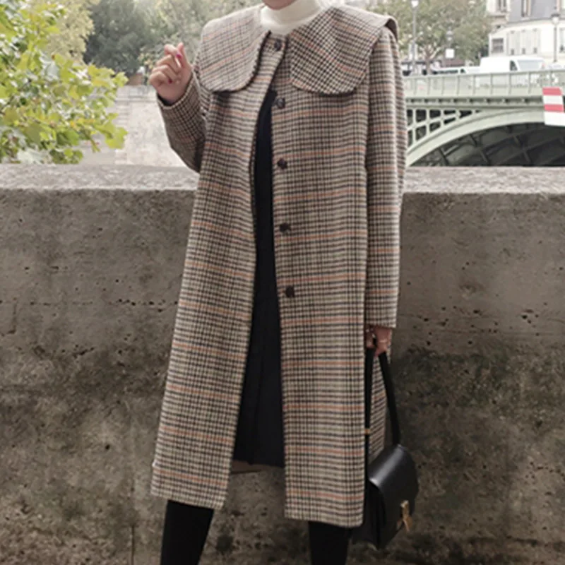 Однобортное Женское шерстяное пальто, Осеннее модное винтажное длинное шерстяное ДРАПИРОВАННОЕ женские зимние пальто, куртки, женская верхняя одежда