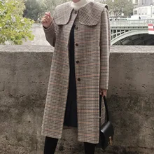 Однобортное Женское шерстяное пальто, Осеннее модное винтажное длинное шерстяное ДРАПИРОВАННОЕ женские зимние пальто, куртки, женская верхняя одежда