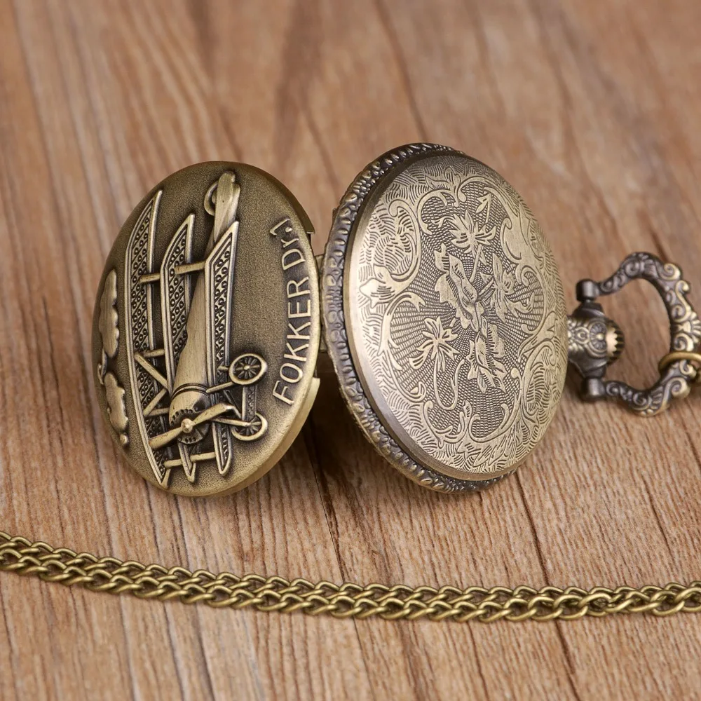 Vintage-Bronze-Pocket-Watch-Fokker-Dr-1-Sculpture-3D-Aircraft-Pattern-Quartz-Pocket-Watch-Necklace-Chain (2)