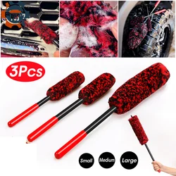 Kit de nettoyage de jantes de voiture, ensemble de brosses de nettoyage pour vélos, camions et moyeux de roues et pneus, 3 pièces 