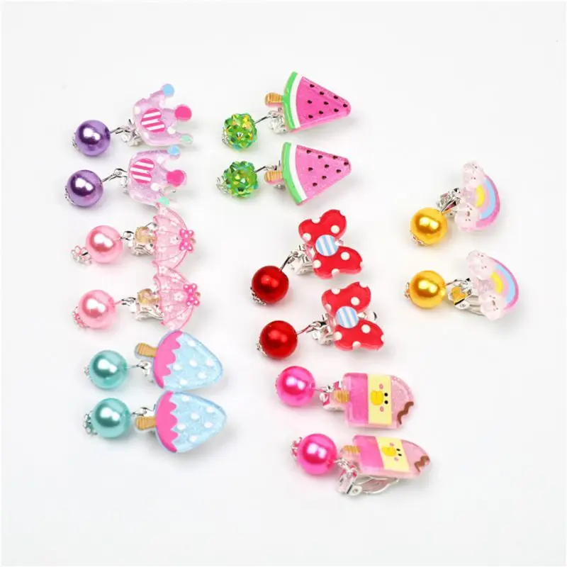 7 Pairs Mini Lovely Ear Clips for Girls Hypoallergenic No Piercing Plastic Earrings for Kids with Pain-resistan 5