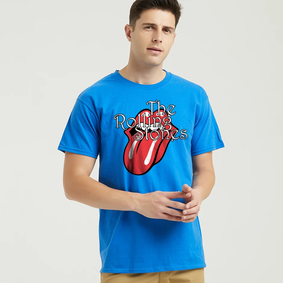 GILAG Мужская футболка The rolling stones TopsTee contton футболка с круглым вырезом уличная крутые Топы музыка Винтажная Футболка мужские футболки - Цвет: Синий