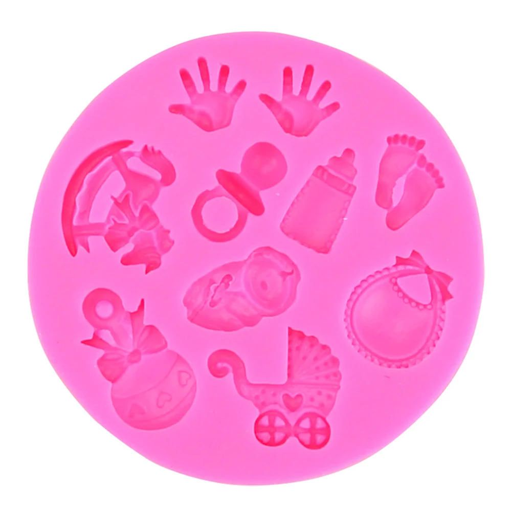 

Silicone Sugar Baking Mold Baby Footprint Small Hand Shower Party Stroller Hand Bottle Shape Cake Mould Cupcake Decoratio