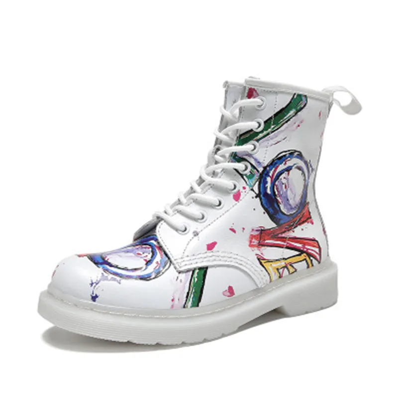 

Spring/Autumn Warm Shoe Paint Martin Boot Women Shoes Leather Boots Women Motorcycle Ankle Boots Street Style