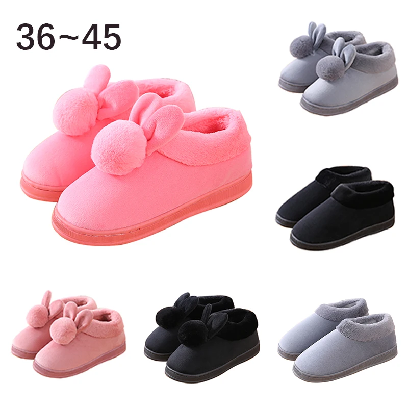 

36~45 Winter Slippers Couple Plush Slippers 2019 Rabbit Women Men Home Indoor Shoes Boots Lovers Floor Soft Slippers Pantuflas
