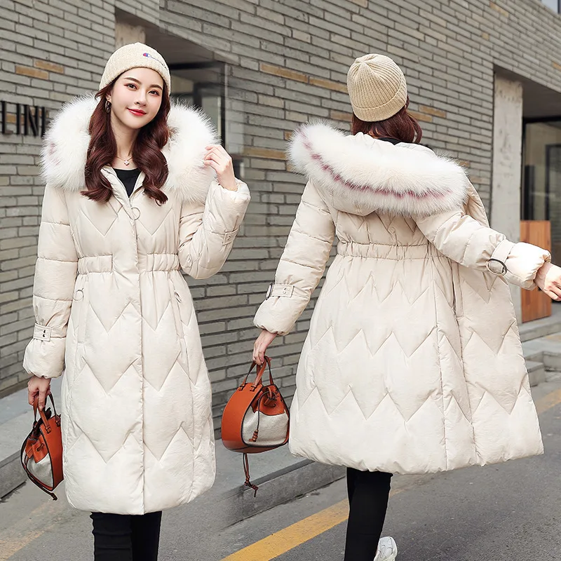 

Down Jacket Cotton-padded Clothes Women's Mid-length Korean-style Slim Fit Thickening Large Fur Collar Cotton-padded Jacket Coat