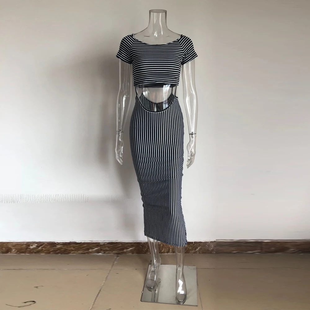 XLLAIS Print Striped Club Dresses Women Sexy Short Sleeve Tight Bodycon Vestidos Womens Streetwear Clothes Ladies Cute Dress
