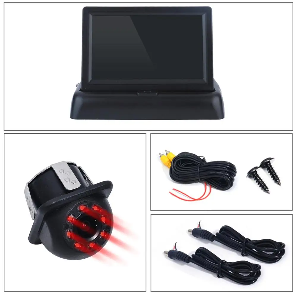 Reverse Camera 4.3-Inch Folding Monitor HD IR/LED Night Vision Rear View Camera Vehicle Backup Camera Foldable Monitor car monitors Car Monitors