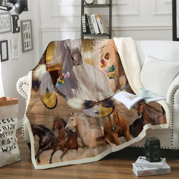

Horses Sherpa Throw Blanket3D Dusty Lightning Printed Bedspread Photography Plush Blanket on Sofa 150x200cm