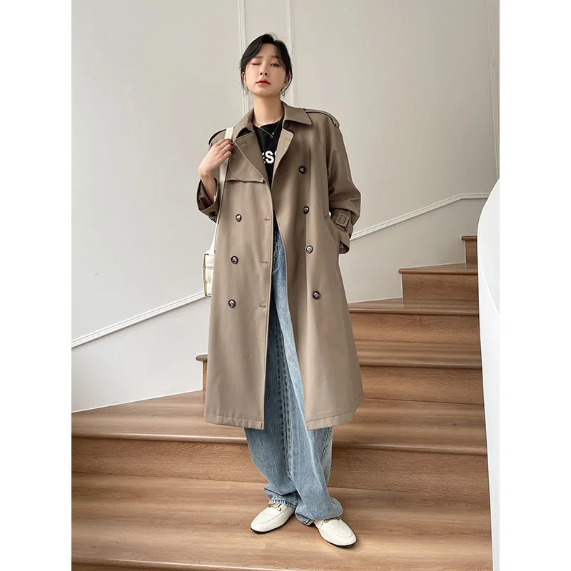 

Windbreaker women 2021 new medium and long style high-end temperament fried street small British spring and autumn coat