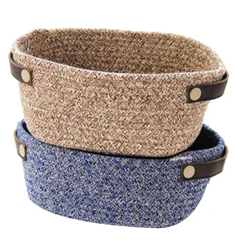 

Cotton Woven Storage Basket, Home Storage Finishing Basket Debris Storage Box with Handle (2 Packs, Gray Brown + Blue)