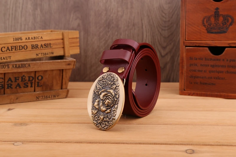 2020 flower belt men high quality full grain cowhide genuine leather waist belt 3.8 cm wide strap belts for women luxury leaf