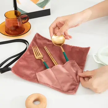 

Cutlery Storage Bag Reusable Drinking Straw Stainless Steel Spoon Fork Straw Pouchs Woven tableware Velvet storage bag home