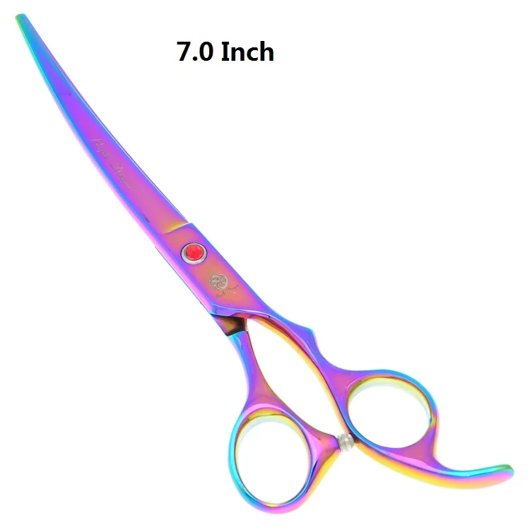 LZS0598 Colorful 7.0" Professional Pet Grooming Scissors Cat Dog Hair Cutting Scissors Curved Shears Animal Thinning Tesoura Haircut Tool LZS0597 - Цвет: LZS0598 Colorful