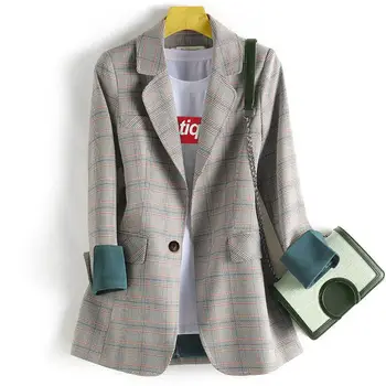 

Plaid Women Blazers And Jackets 2020 Spring Autumn Single Button Ladies Blazer Office work wear Female jacket