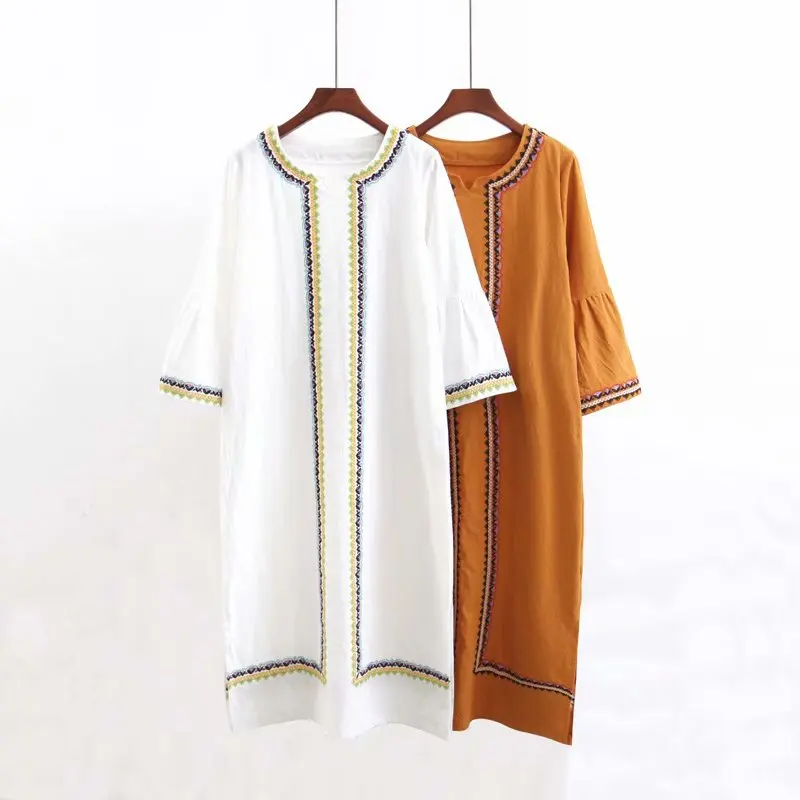 

2019 Spring And Autumn Cotton Linen Embroidery Dress National Wind Beach Holiday Dress A9vs6147