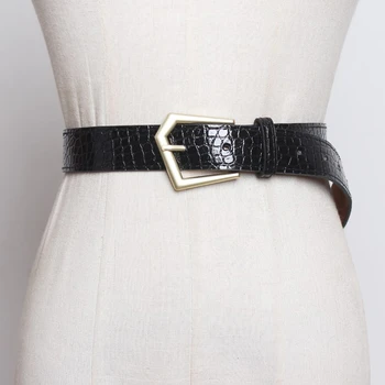 

SeeBeautiful New Fashion 2020 Autumn Simple Irregular Metal Pin Buckle Long PU Leather Girdle Waist Belts Women Tide N924