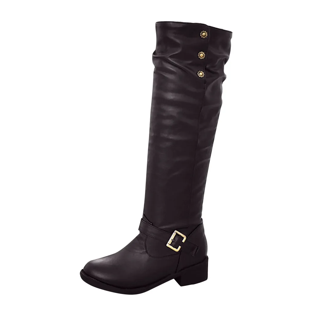 Модные женские ботинки; женская обувь на низком каблуке в стиле ретро; рыцарские сапоги с пряжкой и хлопковой подкладкой; женская теплая обувь из искусственной кожи; C50
