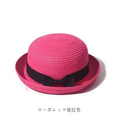 COKK Panama Hat Simple Summer Beach Hat Female Casual Lady Women Flat Brim Bowknot Straw Cap Girls Sun Hat Chapeu Feminino plum red 2