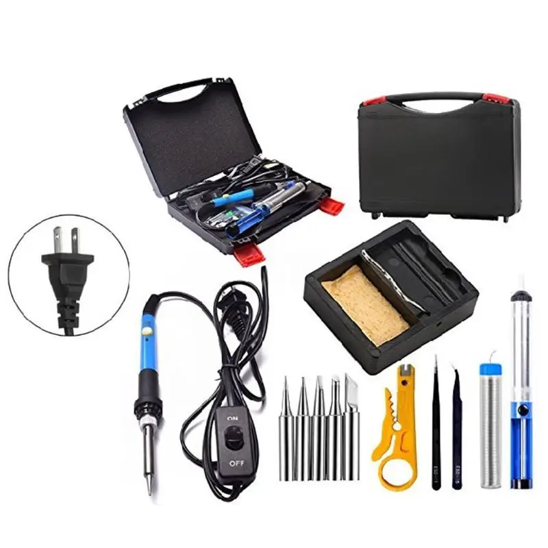 Soldering Iron Set Kit 60W Electric Adjustable Temperature LCD Digital Display 13 Accessories Solder Station Hand Welding Repai