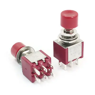 

AC 250V 2A 6 Pin DPDT 2NO 2NC Momentary Red Round Push Button Switch 2Pcs