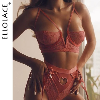 

Ellolace Deep-V Lingerie Set Love Women's Underwear Set Lace Sexy Bra Set Push up Bra And Panty Set Sexy Brief Sets Wholesale