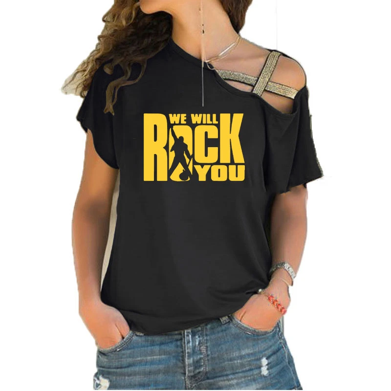 Camiseta de "We Will ROCK You" para mujer, remera de manga corta de algodón con estampado de Queen, Tops para mujer -