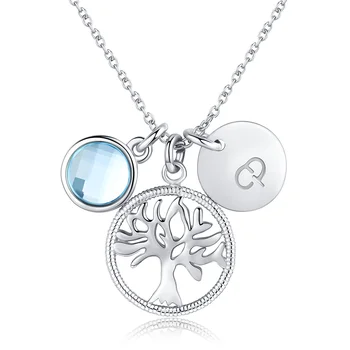 

Crystal Blue Hot Tree of Life Pendant LEKANI Crystals From Swarovski Necklace 925 Sterling Silver Women Fine Jewelry Mother Gift