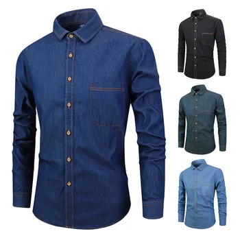 

Men's Fall New 2019 Cotton Japanese Denim Men's Shirt Cotton Slim Casual Shirt Men