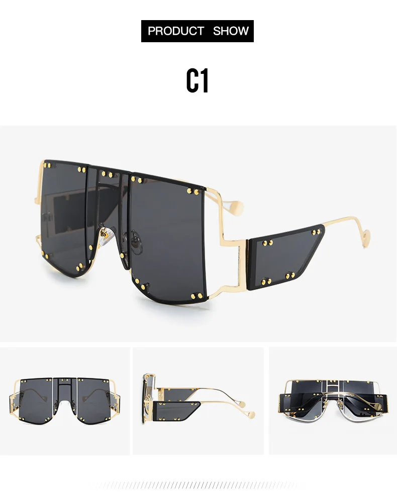 2019New модные роскошные брендовые дизайнерские Квадратные Солнцезащитные очки для женщин мужские oчки большого размера очки металлические заклепки УНИКАЛЬНЫЕ Солнцезащитные очки