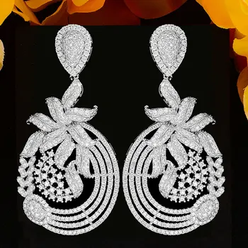 

missvikki High Quality Trendy Hot Lucky Flower Dangle Earrings Shiny Cubic zirconia Naija Bridal Wedding Earring Jewelry 2020