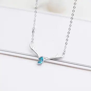

100% 925 Sterling Silver Blue Cubic Zirconia Deer Antler Necklaces & Pendants For Women Christmas Lady Fashion Jewelry 925-264