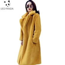 Зимнее кашемировое пальто высокого качества из искусственного меха норки размера плюс, женское роскошное длинное Свободное пальто с отворотом, Толстая теплая Женская плюшевая куртка