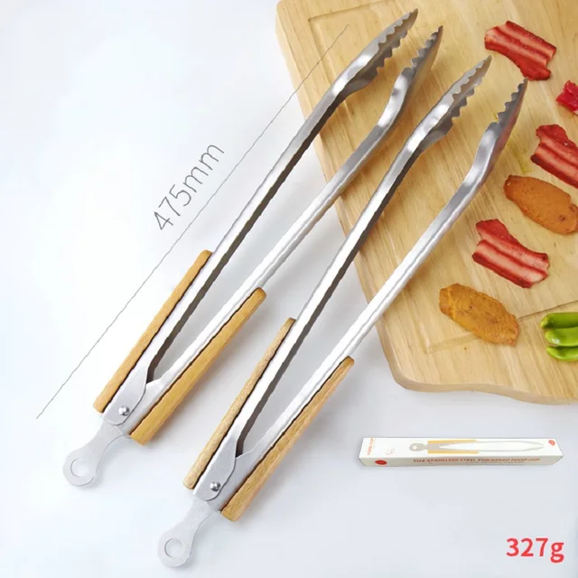 19 Hüvelykes Rozsdamentes Acél Extra Nagy Élelmiszer -Klip Sütés Fa Fogantyú Bambusz Barbecue Klip Sütő Barbeque Kiegészítők - Image 5