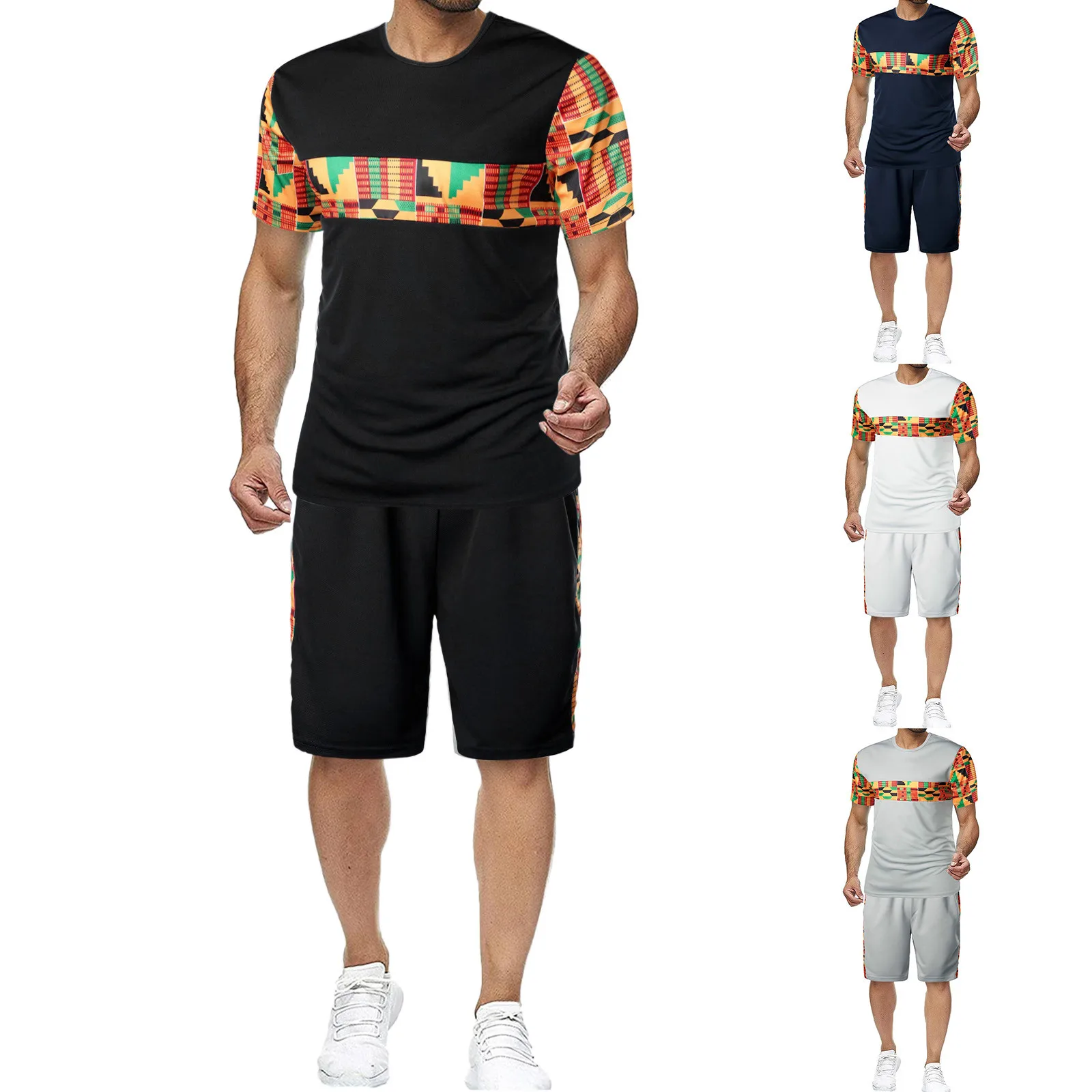 

Костюм Спортивный мужской с принтом, модные повседневные шорты с прострочкой, короткий рукав, комплект
