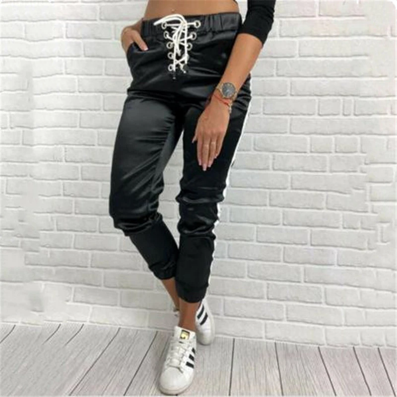 casual plain slim elastic waist pencil pants