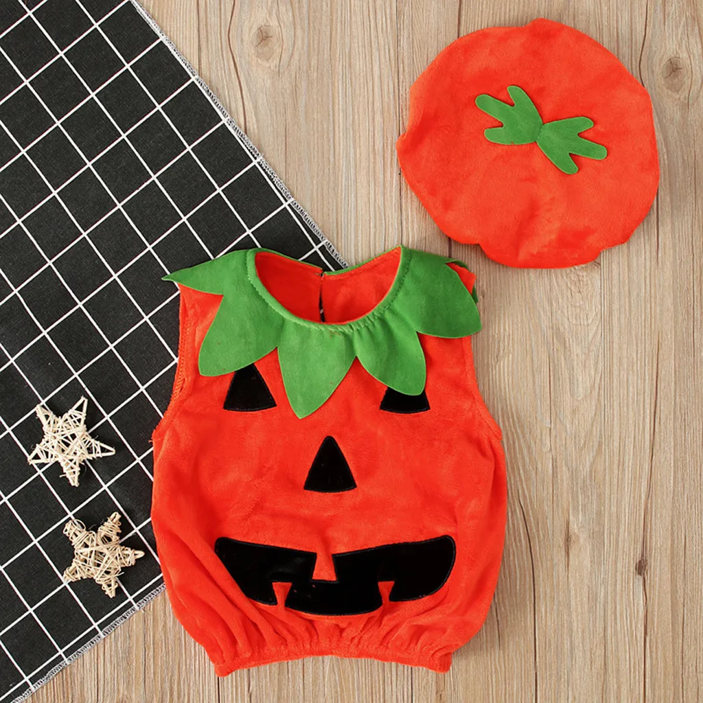 SZYADEOU Halloween Boys and Girls sets Toddler Infant Baby Pumpkin Vest Tops Hat Outfits Costume Set Wholesale Dropshipping