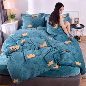 

JUSTCHIC Winter Warm Flannel Quilt Cover Thicken Double-sided Fleece Duvet Cover 220x240cm Single Double Queen King Size