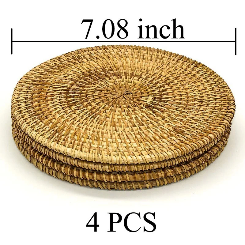  for Hot Dishes-Woven Rattan Hot Pads for Dining TableKitchen Heat Resistant Straw Dish Coasters Pla